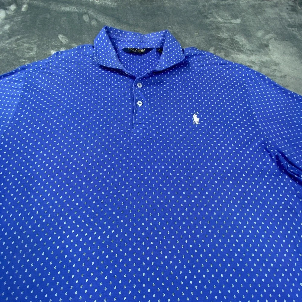 Polo Ralph Lauren Shirt Mens XL Blue Short Sleeve All Over Print White Pony Golf